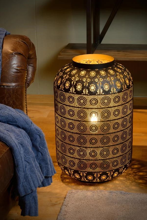 Lucide TAHAR - Lampe de table - Ø 39 cm - 1xE27 - Noir - ambiance 1